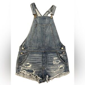 American Eagle Outfitters Blue Jean Denim Overall Shorts Women’s Medium, EUC